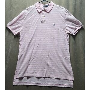 Ralph Lauren Polo Shirt Mens Large Pink Striped Pony Short Sleeve